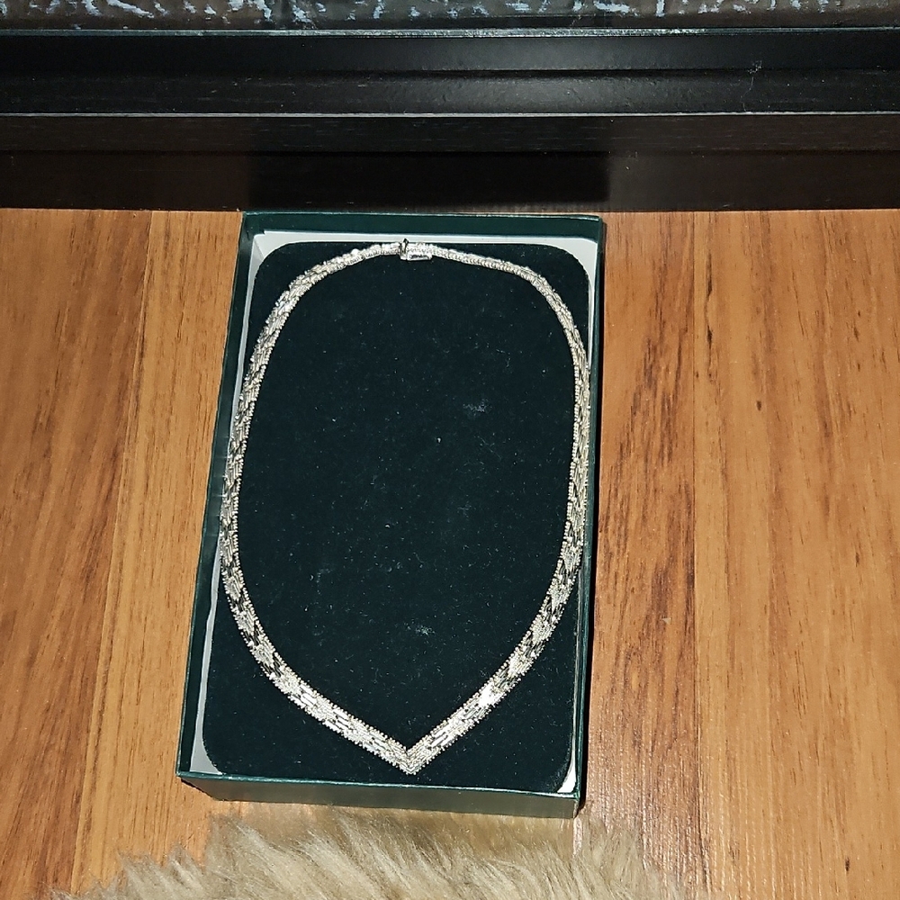 Modern Silver Chevron Necklace, 925 Silver